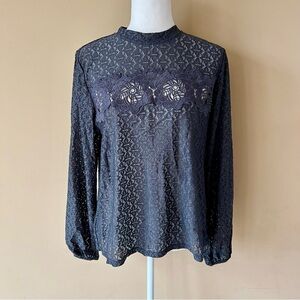 Ann Taylor LOFT Medium Gray Crochet Flower Shirt Top